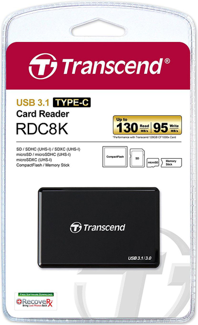 Lexues kartash Transcend RDC8K, USB 3.1 Type C, multi card reader, i zi