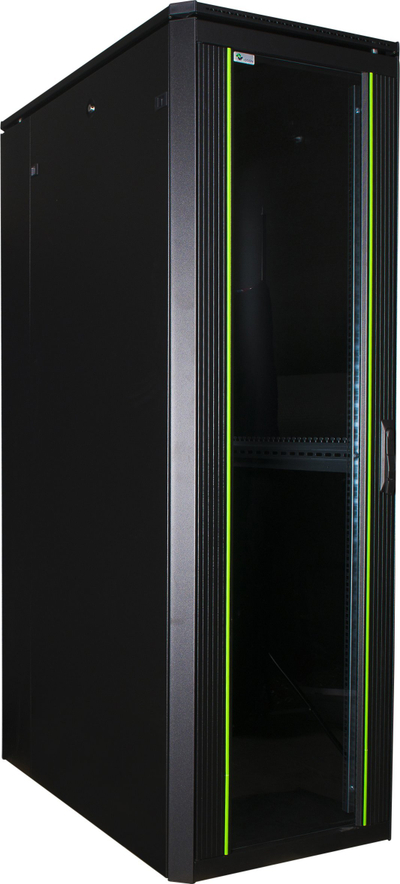 Kabinet rack dyshemeje Lanview RDL36U61BL, 36U, me derë xhami, ngjyrë e zezë