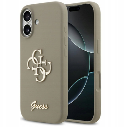 Mbulesë telefoni Guess 4G Silicone Script Big Metal Logo për Apple iPhone 17, kompatibile MagSafe, kafe