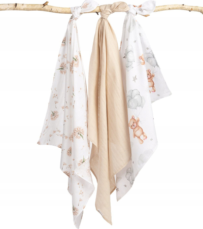 Pelenë muslin Sensillo Beige Teddy, set me 3 copë, 70x80cm, bezhë