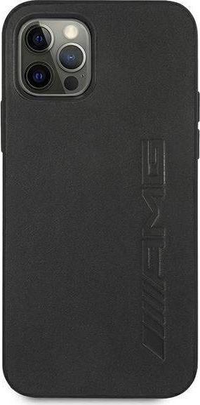 Mbulesë telefoni Mercedes AMG Hardcase Leather për iPhone 12 Pro Max, lëkurë natyrale, e zezë