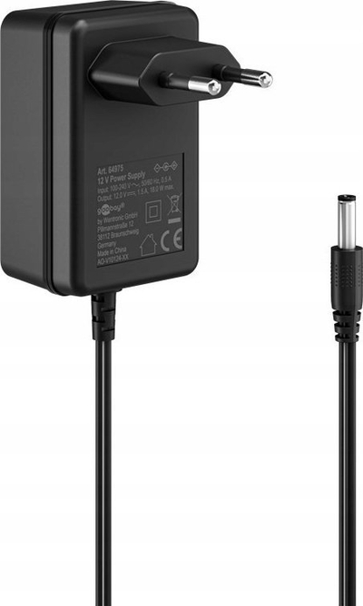 Универзален адаптер за напојување 18W, 12V 1.5A, конектор 5.5x2.1mm, црн