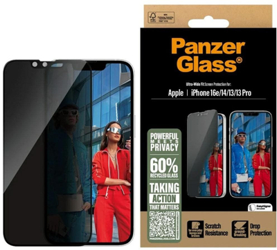 Mbrojtës ekrani PanzerGlass CARE, Privacy, iPhone 16e 14 13 13 Pro, xham