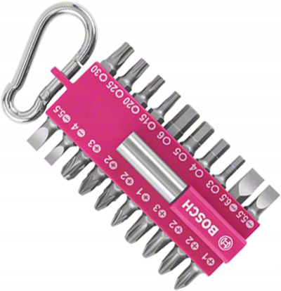 Set bitash Bosch 21 copë 2607002821, mbajtës me karabinë, për kaçavidë, vjollcë