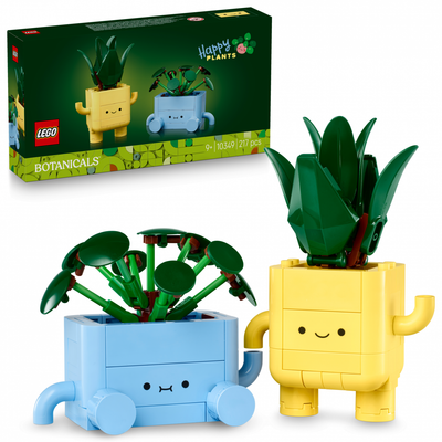 Set LEGO Botanicals Happy Plants 10349, 217 pjesë, dekor rafti, shumëngjyrësh