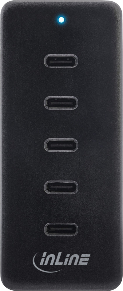 Здолжувач полнач InLine PowerHub, 5 порти УСБ Ц, 100W, црн