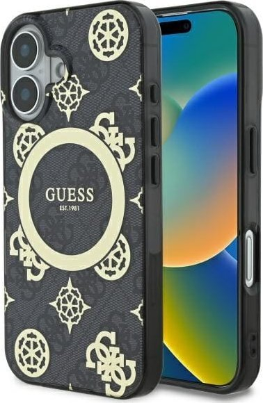 Mbrojtëse telefoni Guess IML 4G Peony MagSafe, për iPhone 16, e zezë