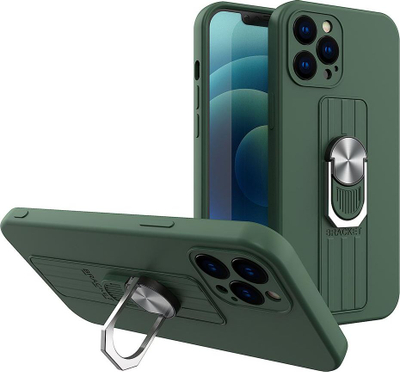 Kllëf telefoni Ring Silicone Case me unazë mbajtëse për iPhone 12 Mini, jeshile e errët