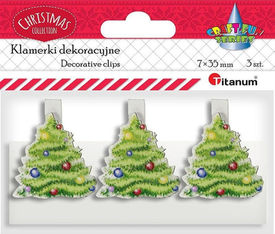 Kllipsa dekorative prej druri Titanum, formë bredhi Krishtlindjesh, set 3 copë, shumëngjyrëshe