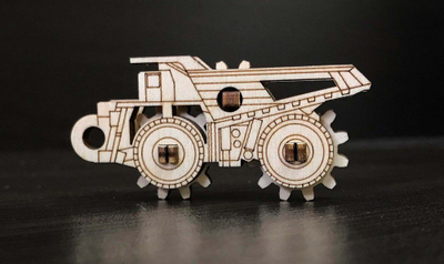 Set për me ndërtu me dru Eco Wood Art Mini Belaz Truck, model 3D mekanik, me rrota që lëvizin, ngjyrë druri natyrale