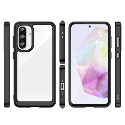 Kllëf telefoni Hurtel Outer Space për Samsung Galaxy A26, kornizë e butë, pjesë e pasme transparente, i zi