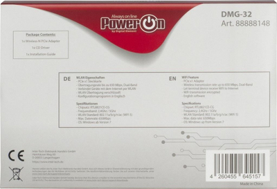 Adapter Wi‑Fi PCIe Inter Tech DMG 32, Wi‑Fi 5, 650 Mbps, i zi