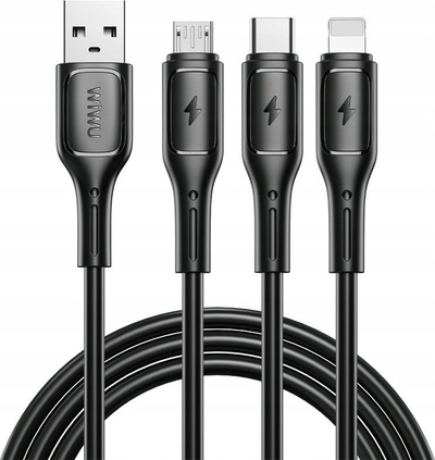 Kабел 3‑во‑1 WiWU Starlink Wi C045E, USB A во USB C Micro USB Lightning, сива