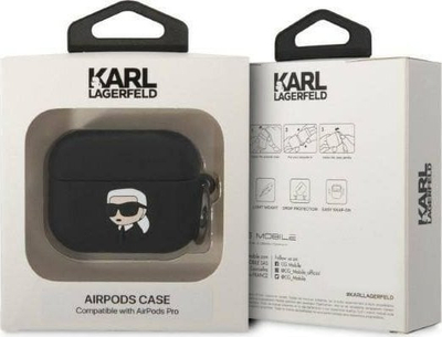 Kuti mbrojtëse Karl Lagerfeld 3D Logo Karl Head për AirPods Pro, silikon, me karabiner, e zezë
