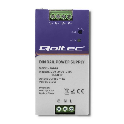 Furnizues energjie industrial Qoltec 50999, për shinë DIN, 240W 48V, gri