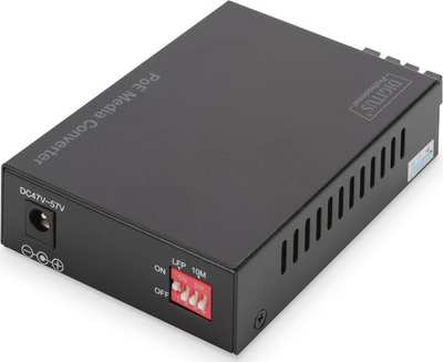Konvertues media PoE Digitus Gigabit, RJ45 në SC, fibër MM, i zi