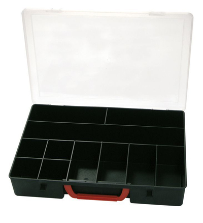 Kuti organizuese për vegla Mega, 350 x 250 x 60 mm, transparente / e zezë