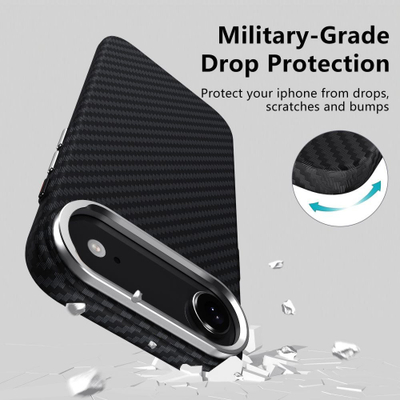 Kapak telefoni Tech-Protect Ion Carbon MagSafe për iPhone 17 Air 17 Pro, polikarbonat, mban goditje, ngjyrë e zezë me argjend