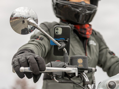 Mbajtës telefoni për motor Quad Lock, montim në pasqyrë, najlon i përforcuar, i zi