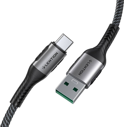 Kabllo USB Lention USB A me USB C, 6A, 1m, e zezë