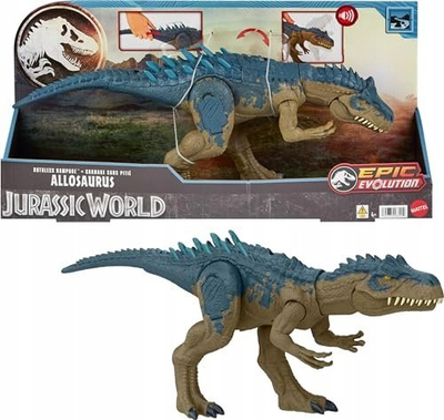 Lodër dinosauri Mattel Jurassic World Ruthless Rampage Allosaurus, 43 cm, me zë, shumëngjyrëshe