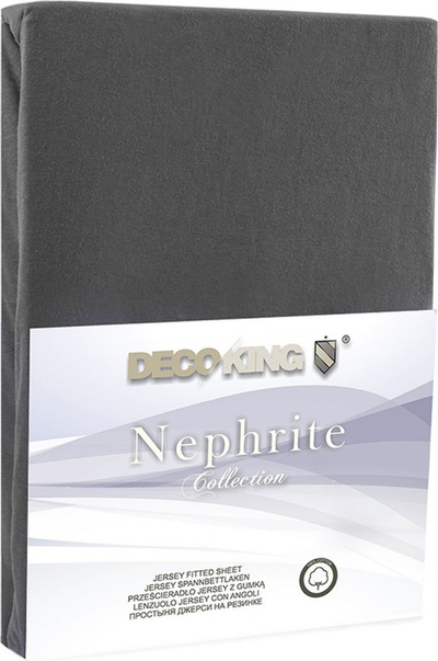 Çarçaf shtrati me lastik DecoKing Nephrite Jersey, 180-200x200x30 cm, pambuk, ngjyrë grafit anthracite