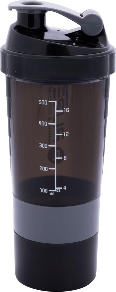 Shaker për proteina Pure2Improve, 500 ml, me 2 ndarje, ngjyrë e zezë