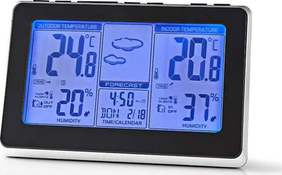 Stacion moti Nedis, wireless, sensor i jashtëm, ekran LCD, i zi argjendtë