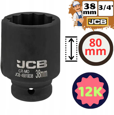 Çelës koke JCB SOCKET 3/4" 12PT M38x80 CrMo, profesionist, metalik