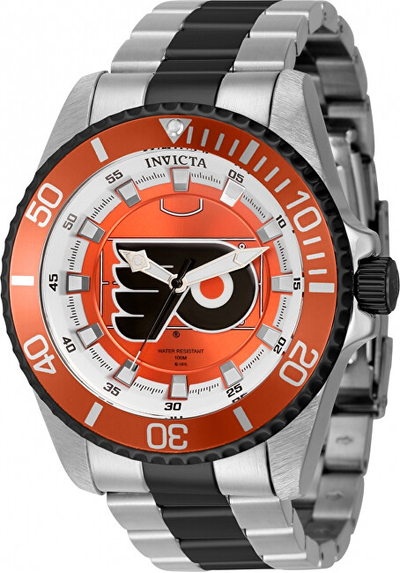 Orë për meshkuj Invicta NHL Philadelphia Flyers Quartz 42251, e argjendtë/ portokalli