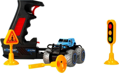 Set lodër makinë off-road Mega Creative Launcher, me lëshues si pistoletë, aksesorë rruge, blu