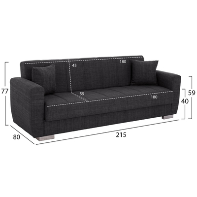 Divan-Shtrat 3 ulëse, 215×80×77 cm HM3240.03, gri