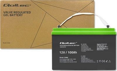 Bateri gel Qoltec 53080, 12V, 100Ah, gri jeshile