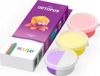 Set plasteline Hey Clay Oktapod Tm Toys, 3 kanaçe, shumëngjyrëshe