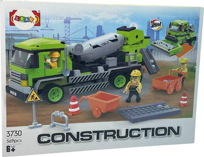 Set blloqesh ndërtimi LeanToys Large Block Set, 369 pjesë, mikser betoni dhe roller