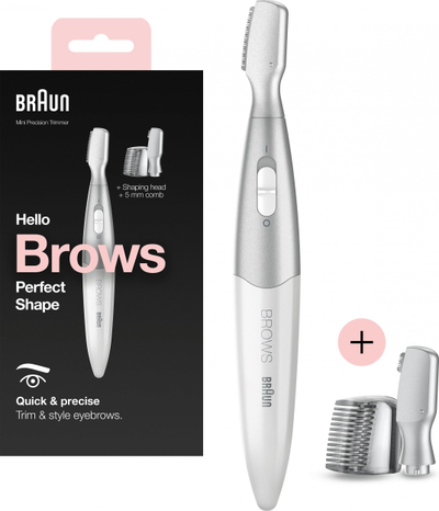 Trimer për vetulla Braun Mini Precision FG1106, me bateri AA, ngjyrë argjendtë
