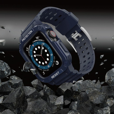 Byzylyk me kasë mbrojtëse Hurtel Protect Strap për Apple Watch 41 40 38mm, i fortë, blu