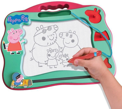 Tabelë vizatimi magnetike Peppa Pig Travel, me laps dhe 3 vula, 23.5 x 18 cm, mente rozë