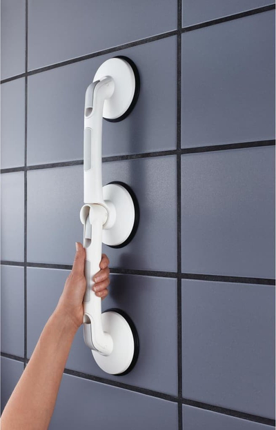 Држач за бања РИДЕР Angled Suction Grab Bar Premium, со вакуум, бел