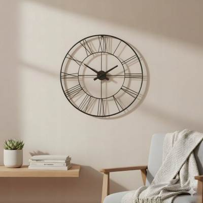 Ora murale Edaxo ARATIO, stil industrial, 70 cm, e zezë