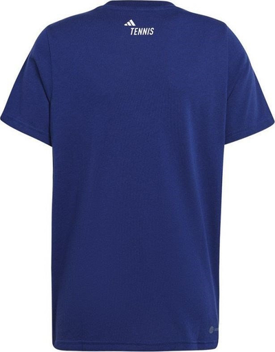 Bluzë tenisi për kalamajt adidas Ten Cat Graphic Tee Jr IC4982, pambuk, me mëngë t’shkurtëra, blu