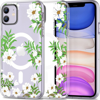 Mbulesë telefoni Tech-Protect Magmood MagSafe Spring Daisy për iPhone 11, transparente, me lule