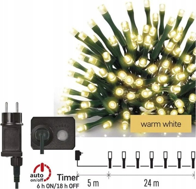 Drita dekorative LED EMOS Christmas Light Chain, 24 m, timer, e bardhë e ngrohtë