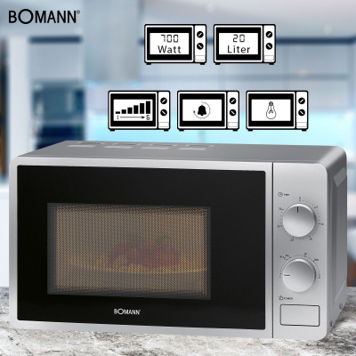 Furra me mikrovalë Bomann MW 6014 CB, 20L, 700W, argjendi