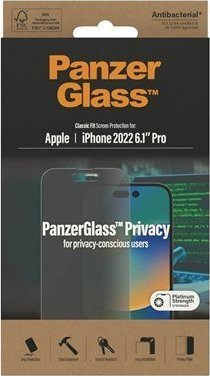 Mbrojtëse ekrani PanzerGlass Classic Fit Privacy, për iPhone 14 Pro, xham i tejdukshëm