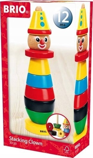 Lodër druri BRIO, klloun me unaza për t’u grumbullu, 24 cm, edukative, shumëngjyrëshe