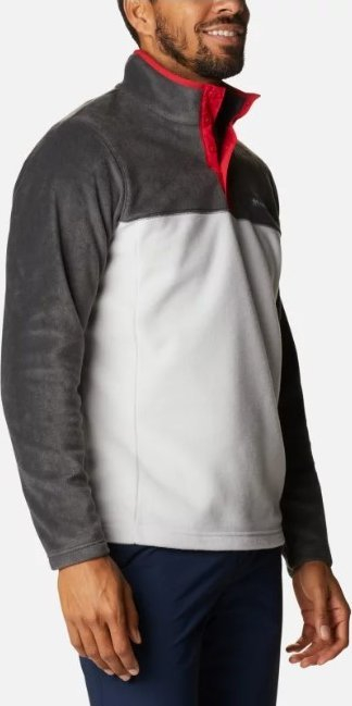 Bluzë fleece për burra Columbia Steens Mountain Half Snap, 100% poliester, me gjysmë mbyllje me kopsa, gri e bardhë