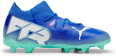 Këpucë futbolli për fëmijë Puma Future 7 Match FG AG Jr, terren natyral dhe artificial, blu e gjelbër