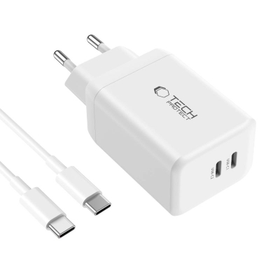 Karikues rrjeti Tech-Protect NC45W-GAN, 45W, 2x USB-C PD, i bardhë