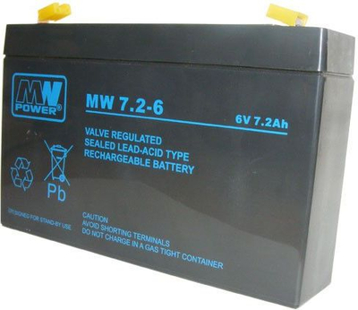 Bateri xheli MW Power Pb, 6V, 7.2Ah, e zezë